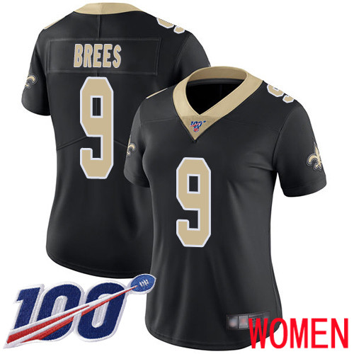 New Orleans Saints Limited Black Women Drew Brees Home Jersey NFL Football #9 100th Season Vapor Untouchable Jersey->youth nfl jersey->Youth Jersey